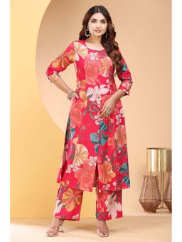 Cotton Culture - Pink Rayon Straight Floral Printed Co-Ord (Set of 2)