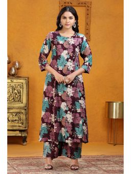 Cotton Culture - Dark Purple Rayon Straight Printed Co-Ord (Set of 2)