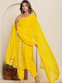 HOUSE OF JAMOTI - Minion Yellow Kurta and Pant with Dupatta (Set of 3)