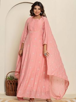 HOUSE OF JAMOTI - Muted Rose Anarkali Kurta and Pant with Dupatta (Set of 3)