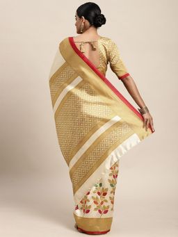 Odette - Silk Blend Beige Printed Saree with Unstitched Blouse