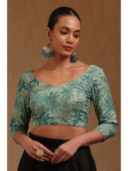 Soch - Womens Green Organza Embellished Padded Stitched Blouse with Zari