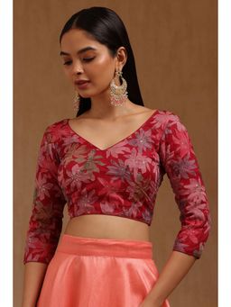 Soch - Womens Pink Organza Embellished Padded Stitched Blouse with Zari