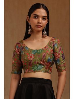 Soch - Womens Olive Tissue Embellished Padded Stitched Blouse with Sequins