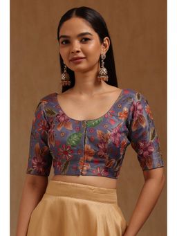 Soch - Womens Blue Tissue Embellished Padded Stitched Blouse with Sequins