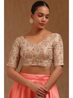 Soch - Womens Beige Tussar Floral Print Padded Stitched Blouse