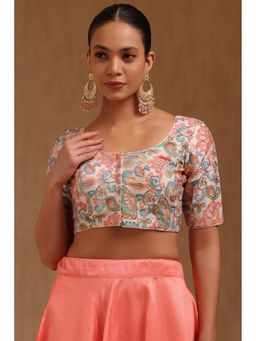 Soch - Womens Cream Art Silk Floral Print Padded Stitched Blouse with Zari