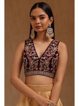 Soch - Womens Wine Crepe Embroidered Padded Stitched Blouse with Unstitched Sleeves