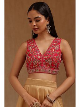 Soch - Womens Fuchsia Crepe Embroidered Padded Stitched Blouse with Unstitched Sleeves