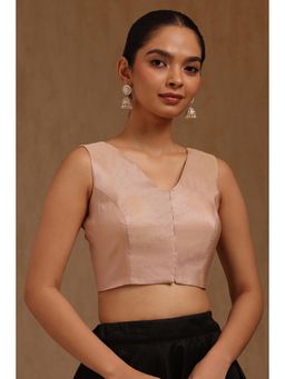 Soch - Womens Beige Fendy Tissue Solid Padded Stitched Blouse with Unstitched Sleeves