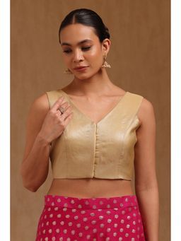 Soch - Womens Gold Fendy Tissue Solid Padded Stitched Blouse with Unstitched Sleeves