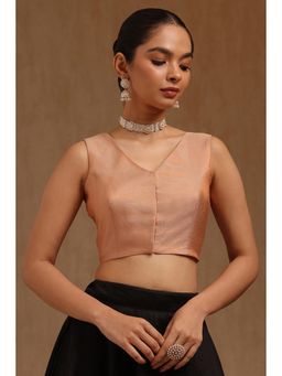 Soch - Womens Peach Fendy Tissue Solid Padded Stitched Blouse with Unstitched Sleeves