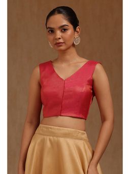 Soch - Womens Blush Pink Fendy Tissue Solid Padded Stitched Blouse with Unstitched Sleeves