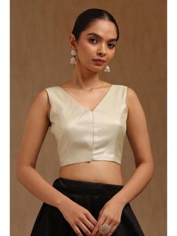 Soch - Womens Light Cream Fendy Tissue Solid Padded Stitched Blouse with Unstitched Sleeves