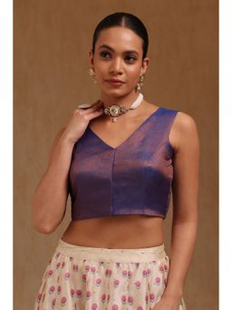 Soch - Womens Purple Fendy Tissue Solid Padded Stitched Blouse with Unstitched Sleeves