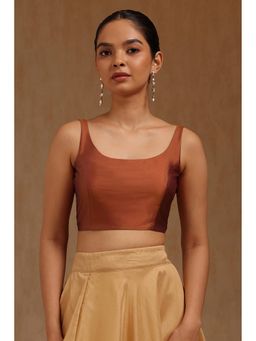 Soch - Womens Rust Art Silk Solid Padded Stitched Blouse