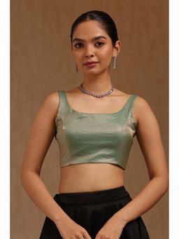 Soch - Womens Sap Green Glass Tissue Solid Padded Stitched Blouse