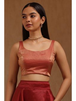 Soch - Womens Peach Glass Tissue Solid Padded Stitched Blouse