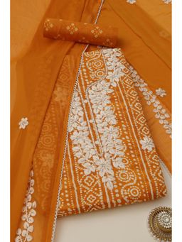 Soch - Womens Mustard Cotton Embroidered Unstitch Dress Material with Thread Work