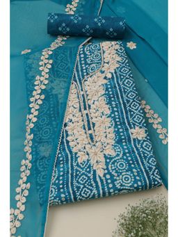 Soch - Womens Turquoise Embroidered Unstitch Dress Material with Thread Work