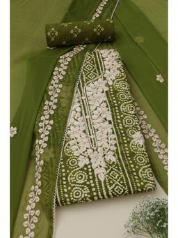 Soch - Womens Green Embroidered Unstiched Dress Material with Thread Work
