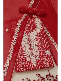 Soch - Womens Red Embroidered Unstitch Dress Material with Thread Work