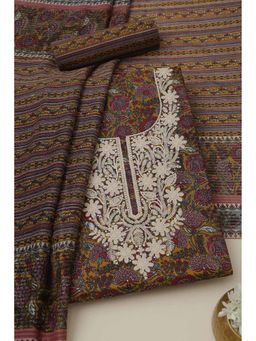 Soch - Womens Mustard Cotton Embroidered Unstiched Dress Material with Thread Work