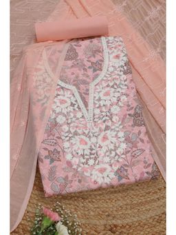 Soch - Womens Peach Cotton Embroidered Unstitch Dress Material with Thread Work