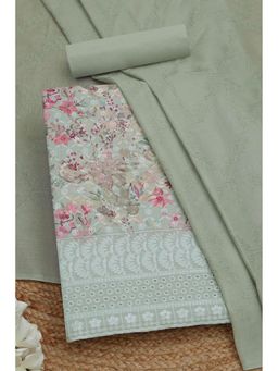 Soch - Womens Green Cotton Embroidered Unstiched Dress Material with Thread Work