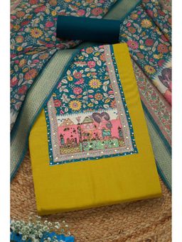 Soch - Womens Mustard Vatican Silk Ethnic Motif Unstiched Dress Material