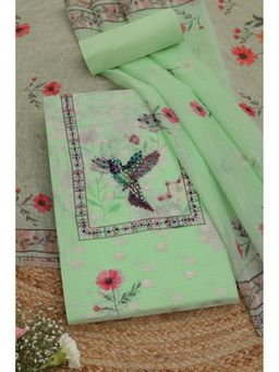 Soch - Womens Light Green Kota Embroidered Unstiched Dress Material with Thread Work