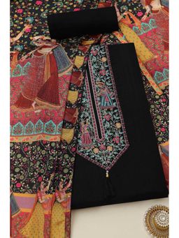 Soch - Womens Black Vatican Silk Embroidered Unstiched Dress Material with Thread Work