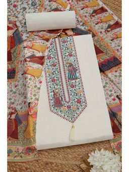 Soch - Womens Cream Vatican Silk Embroidered Unstiched Dress Material with Thread Work