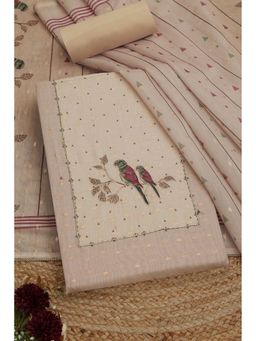Soch - Womens Cream Chanderi Embroidered Unstiched Dress Material with Cutdana