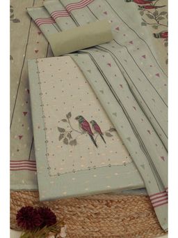 Soch - Womens Olive Chanderi Embroidered Unstiched Dress Material with Cutdana