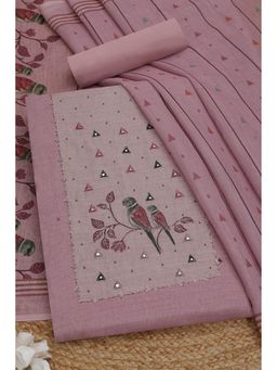 Soch - Womens Lavender Linen Blend Embroidered Unstiched Dress Material with Mirror Work