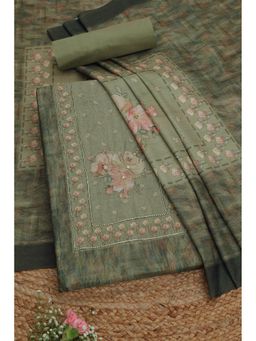 Soch - Womens Olive Chanderi Unstitch Dress Material With Cutdana