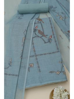 Soch - Womens Blue Linen Blend Unstiched Dress Material With Thread Work