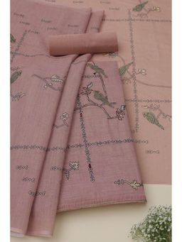 Soch - Womens Lavender Linen Blend Unstiched Dress Material With Thread Work