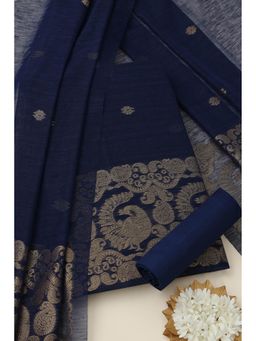 Soch - Womens Navy Blue Art Silk Zari Woven Unstitch Dress Material