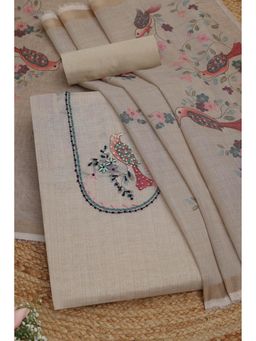 Soch - Womens Beige Linen Shimmer Bird Motif Unstiched Dress Material