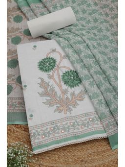 Soch - Womens Off White Linen Blend Floral Print Unstiched Dress Material With Beads