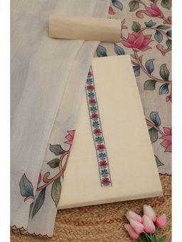 Soch - Womens Pink Linen Shimmer Floral Print Unstiched Dress Material With Thread Work