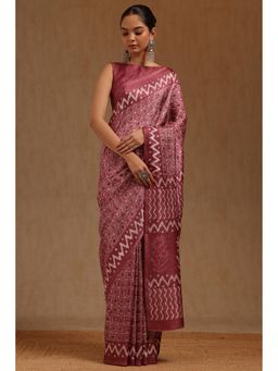 Soch - Womens Onion Pink Art Silk Printed Saree with Unstitched Blouse Piece