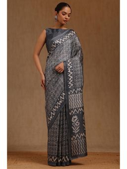 Soch - Womens Grey Art Silk Printed Saree with Unstitched Blouse Piece