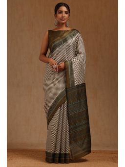 Soch - Womens Green Art Silk Floral Print Saree with Unstitched Blouse Piece