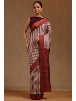 Soch - Womens Rust Art Silk Floral Print Saree with Unstitched Blouse Piece