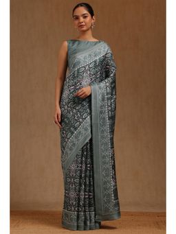 Soch - Womens Light Grey Art Silk Ethnic Motif Saree with Unstitched Blouse Piece
