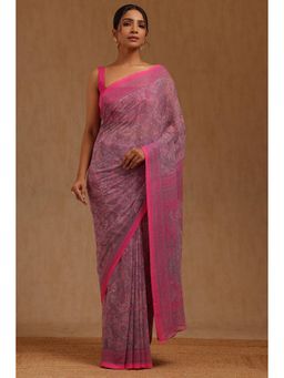 Soch - Womens Fuchsia Georgette Paisley Print Saree with Unstitched Blouse Piece