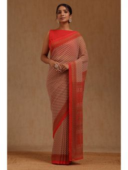 Soch - Womens Red Georgette Floral Print Saree with Unstitched Blouse Piece